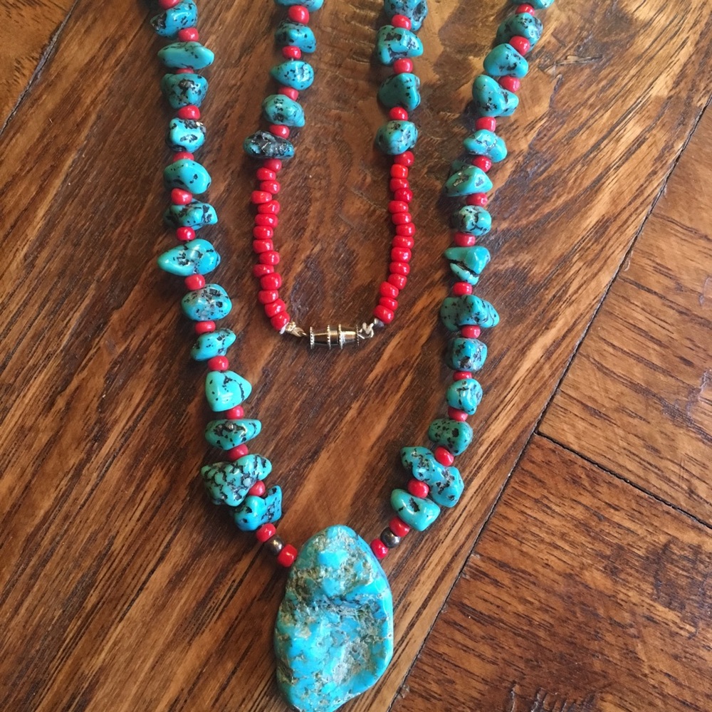 Turquoise and Coral beaded necklace